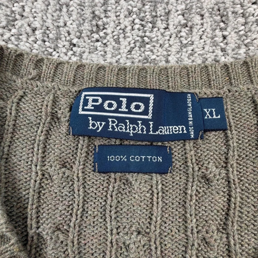 Polo Ralph Lauren Sweater Vest Mens XL Green Cable Knit Cotton V-Neck Pony